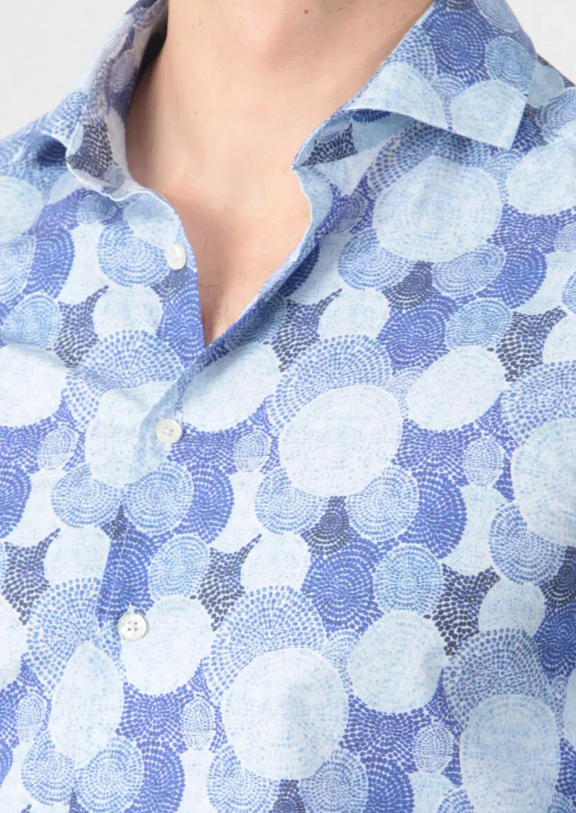 Blue Printed Fitted Fit Weaving Casual 100% Cotton Shirt - 4