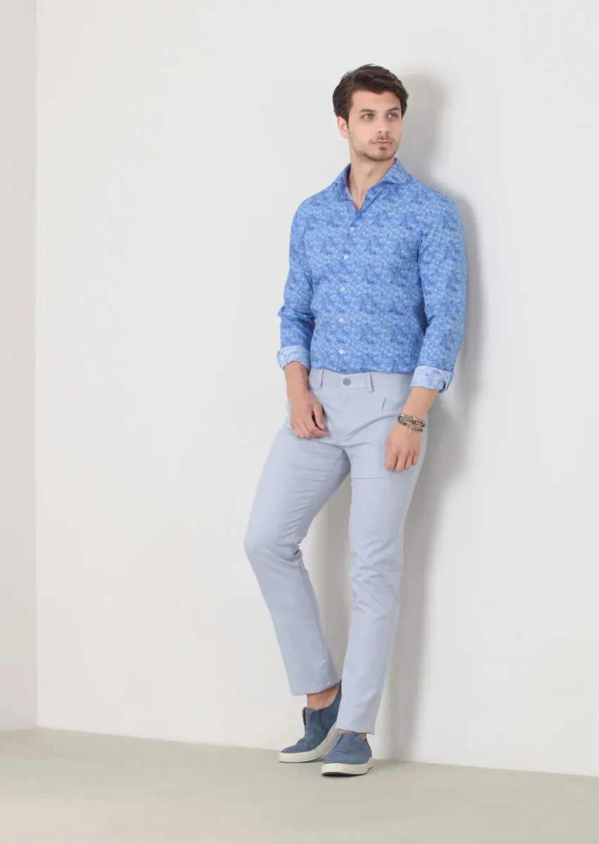 Blue Printed Fitted Fit Weaving Casual 100% Cotton Shirt - 2