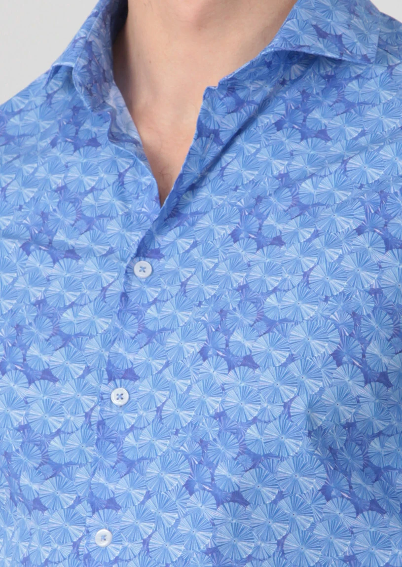 Blue Printed Fitted Fit Weaving Casual 100% Cotton Shirt - 3