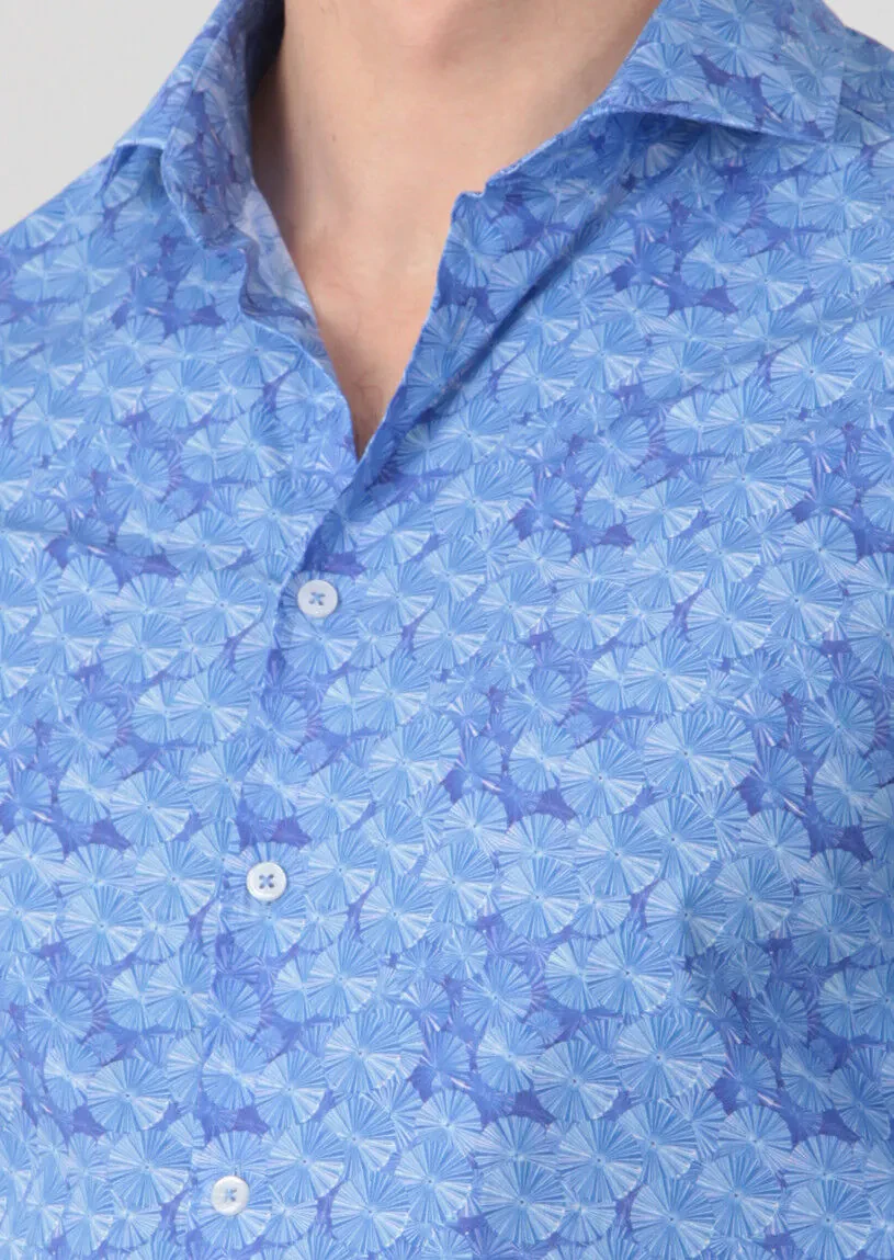 Blue Printed Fitted Fit Weaving Casual 100% Cotton Shirt - 3