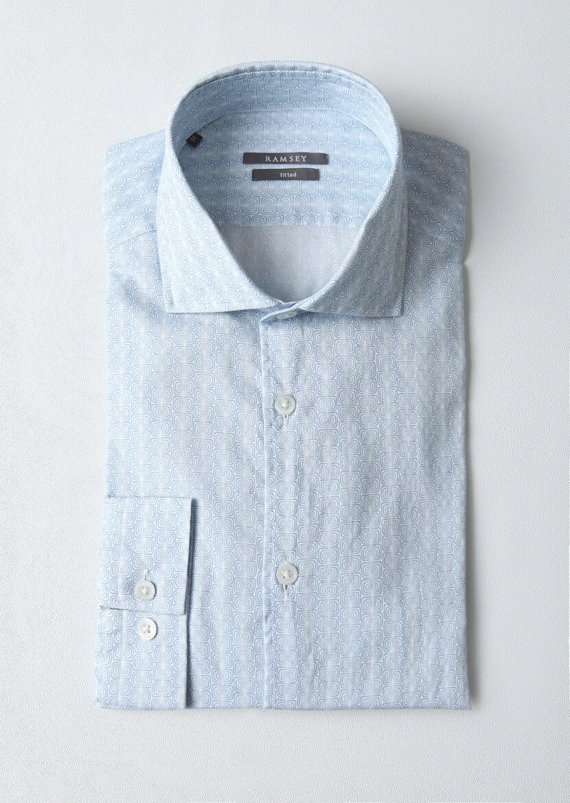 Blue Printed Fitted Weaving Casual 100% Cotton Shirt - 1