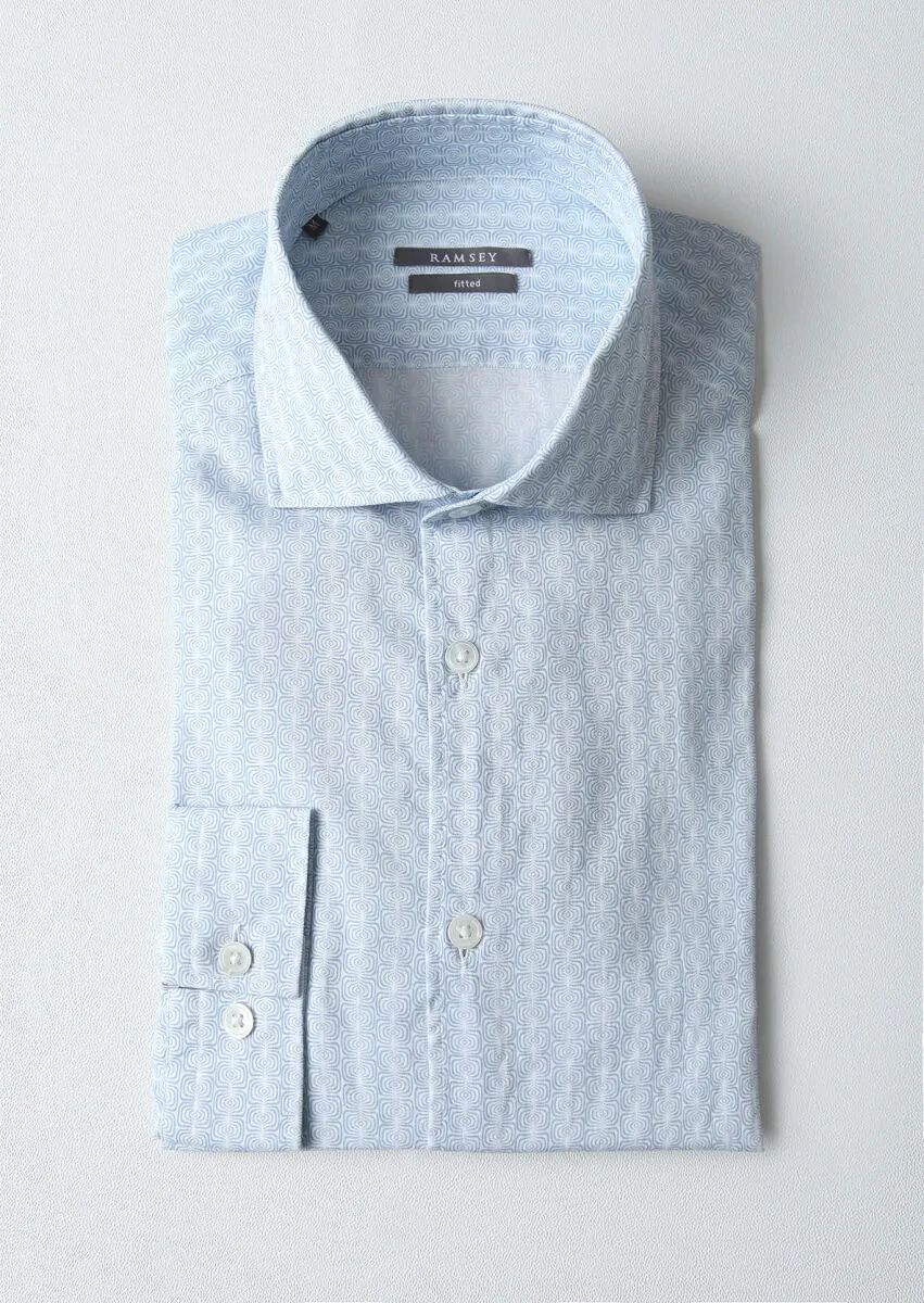 Blue Printed Fitted Weaving Casual 100% Cotton Shirt - 1