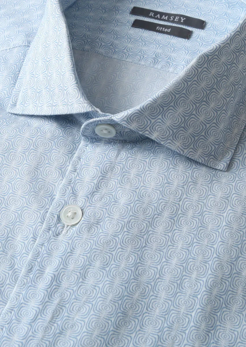 Blue Printed Fitted Weaving Casual 100% Cotton Shirt - 2