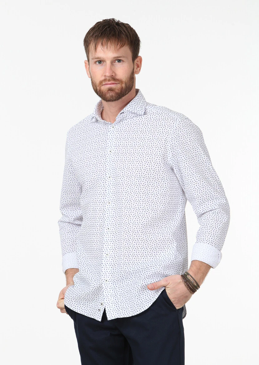 Blue Printed Regular Fit Weaving Casual 100% Cotton Shirt - 1