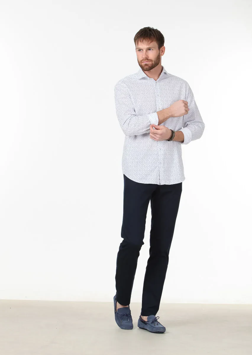 Blue Printed Regular Fit Weaving Casual 100% Cotton Shirt - 2