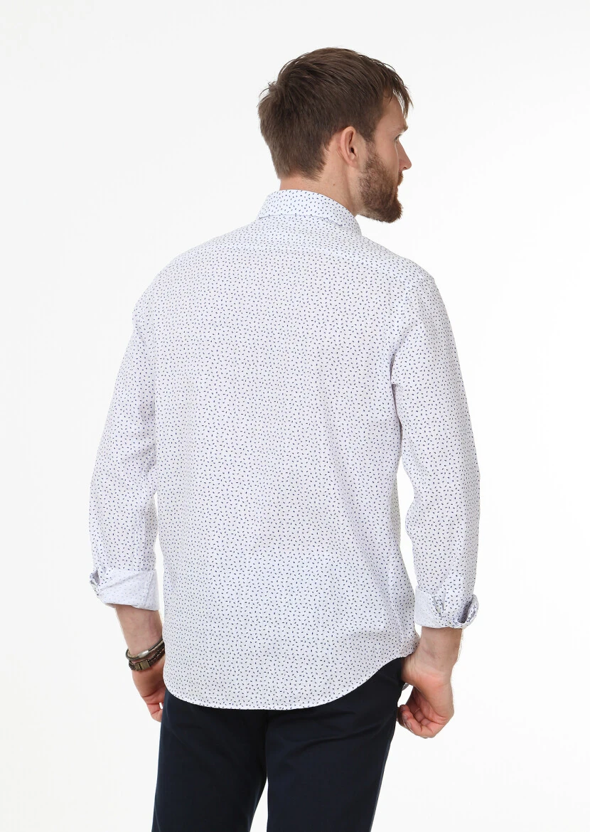 Blue Printed Regular Fit Weaving Casual 100% Cotton Shirt - 4