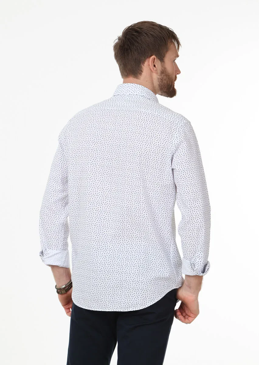 Blue Printed Regular Fit Weaving Casual 100% Cotton Shirt - 4