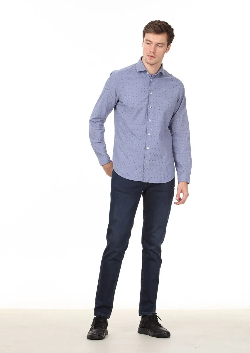 Blue Printed Regular Fit Weaving Casual 100% Cotton Shirt - 3