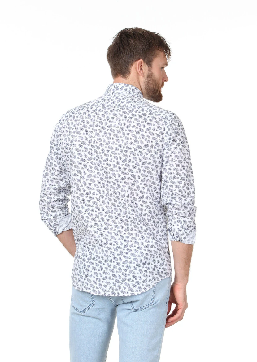 Blue Printed Regular Fit Weaving Casual Cotton Blended Shirt - 4