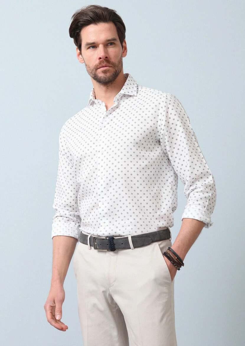 Blue Printed Regular Fit Weaving Casual Cotton Blended Shirt - 1