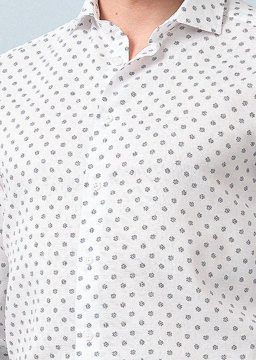 Blue Printed Regular Fit Weaving Casual Cotton Blended Shirt - 3