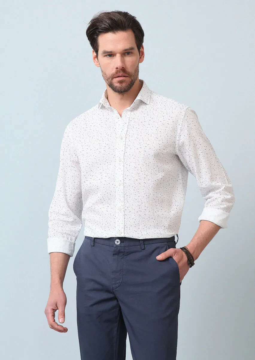 Blue Printed Regular Fit Weaving Casual Cotton Blended Shirt - 2