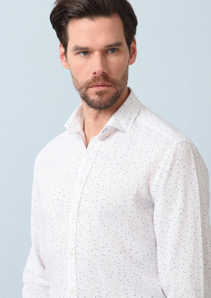 Blue Printed Regular Fit Weaving Casual Cotton Blended Shirt - 4