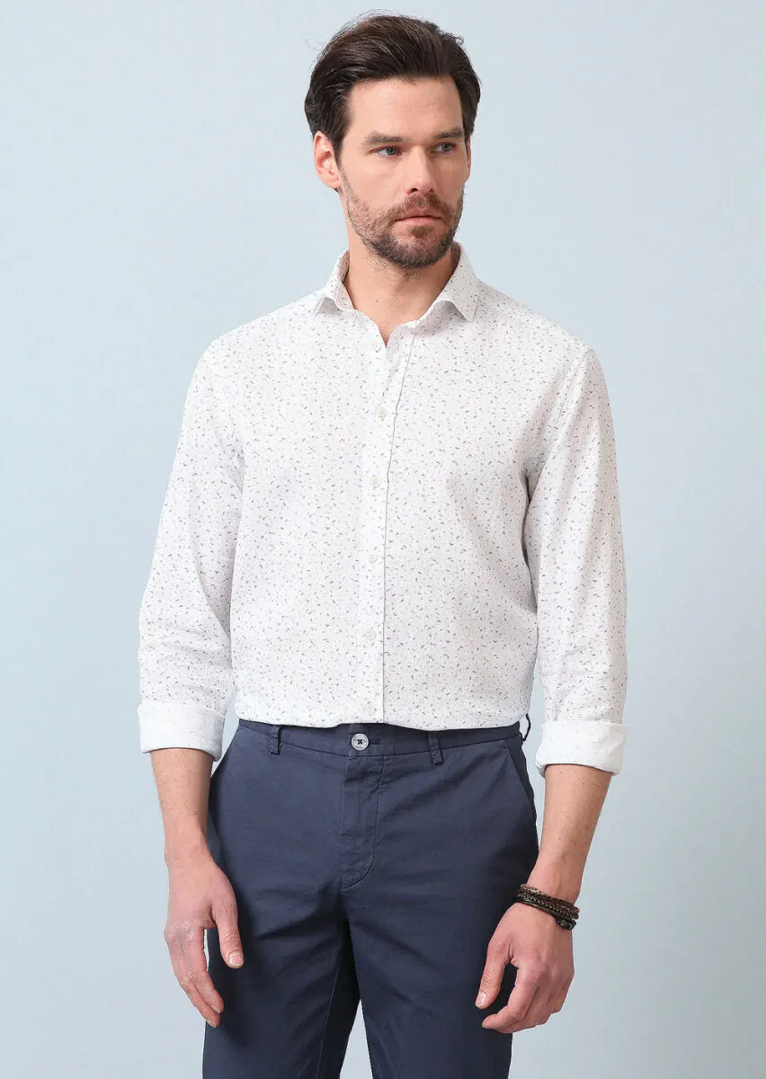 Blue Printed Regular Fit Weaving Casual Cotton Blended Shirt - 5