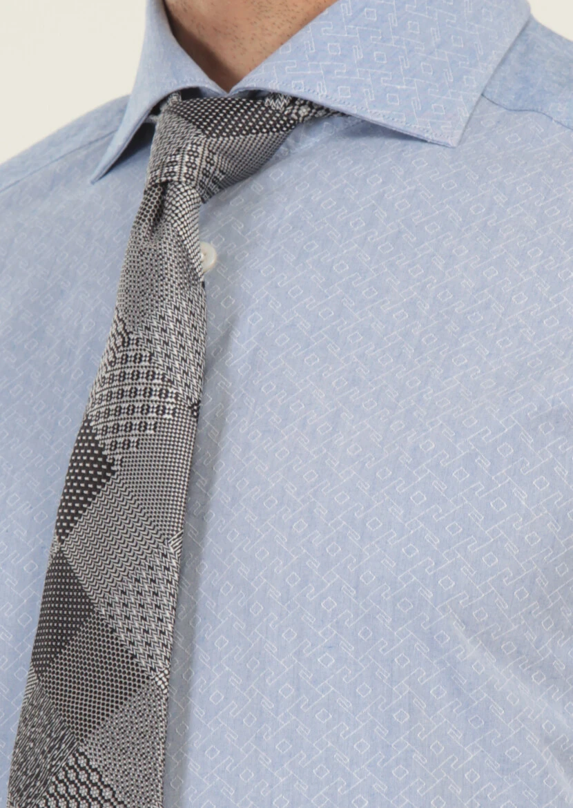 Blue Printed Regular Fit Weaving Classical 100% Cotton Shirt - 4