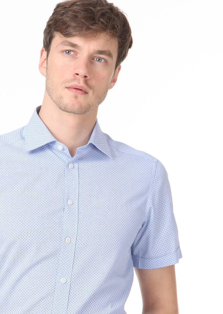 Blue Printed Regular Fit Weaving Classical 100% Cotton Shirt - 2