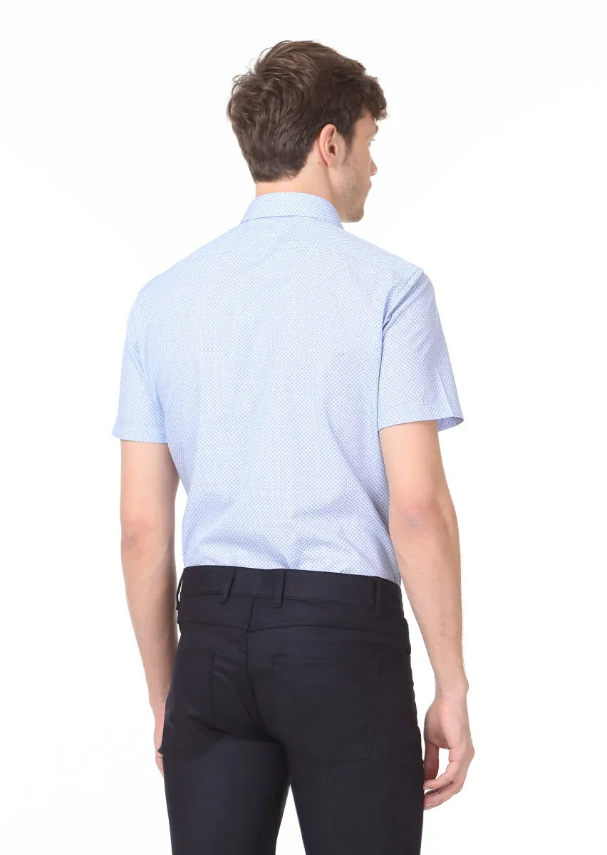 Blue Printed Regular Fit Weaving Classical 100% Cotton Shirt - 4