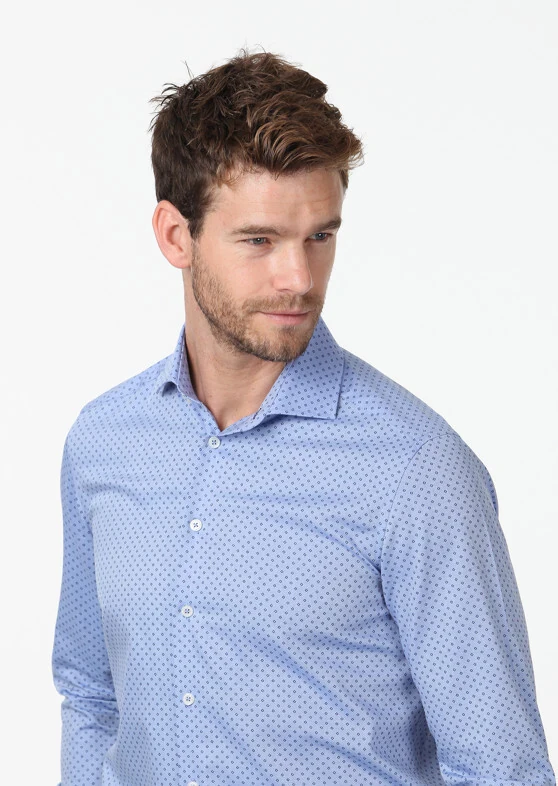 Blue Printed Regular Fit Weaving Classical 100% Cotton Shirt - 3