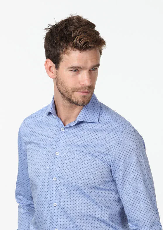 Blue Printed Regular Fit Weaving Classical 100% Cotton Shirt - 3