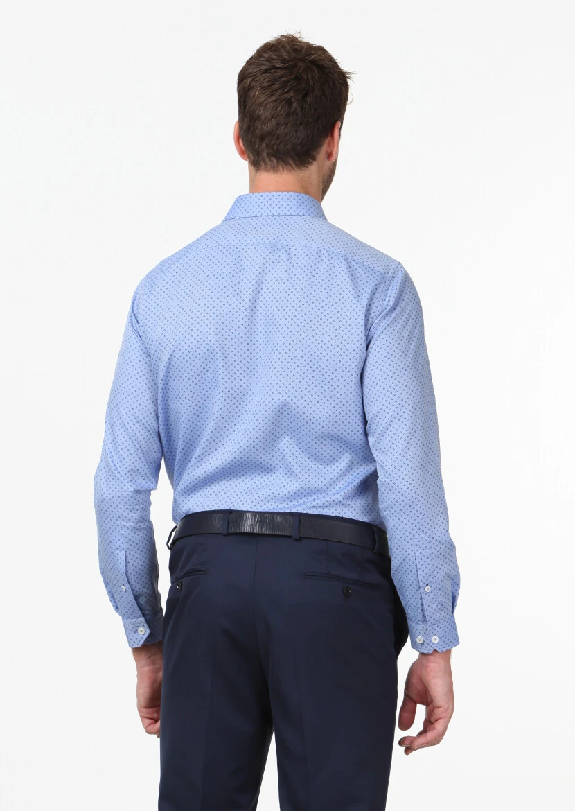 Blue Printed Regular Fit Weaving Classical 100% Cotton Shirt - 4