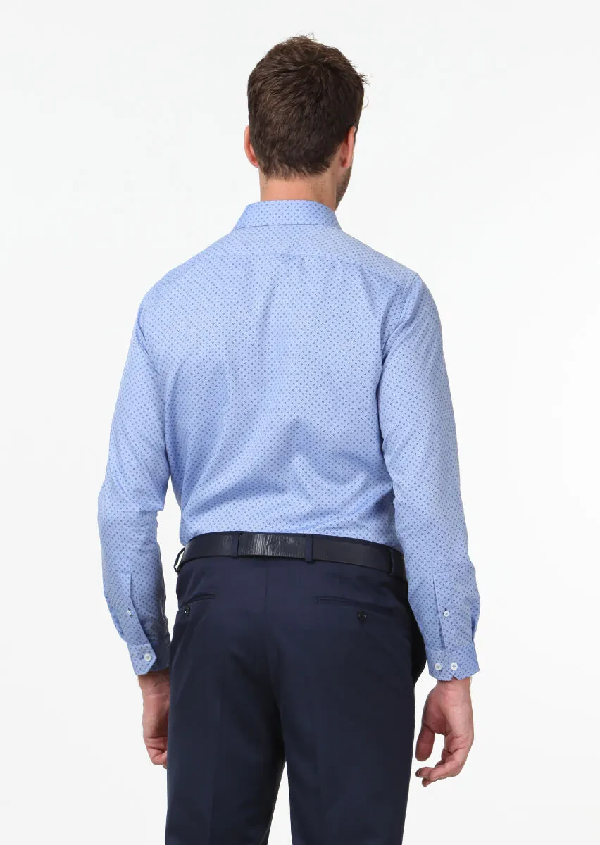 Blue Printed Regular Fit Weaving Classical 100% Cotton Shirt - 4