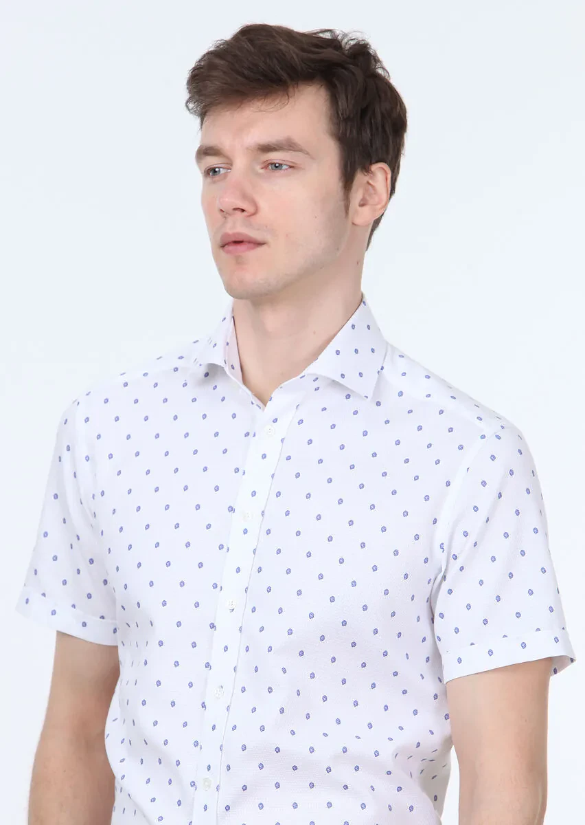 Blue Printed Regular Fit Weaving Classical 100% Cotton Shirt - 1