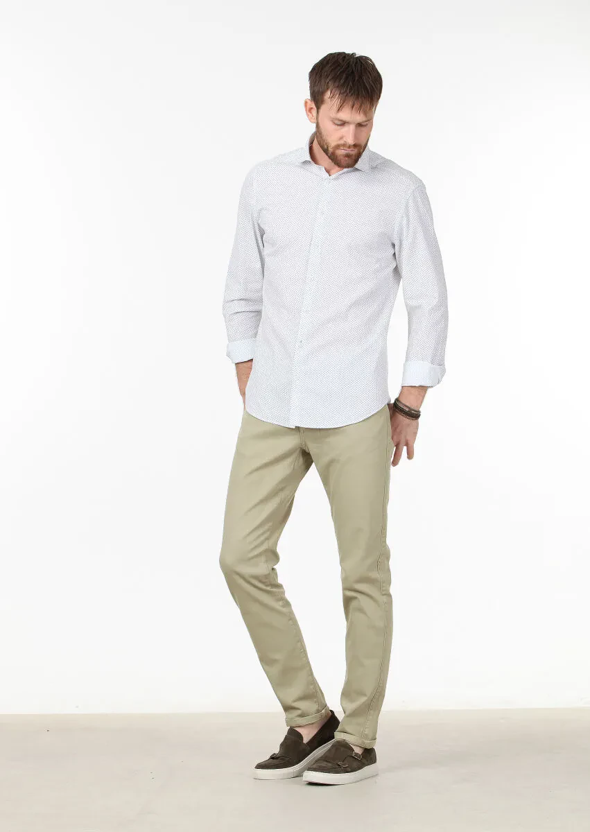 Blue Printed Slim Fit Weaving Casual Cotton Blended Shirt - 2