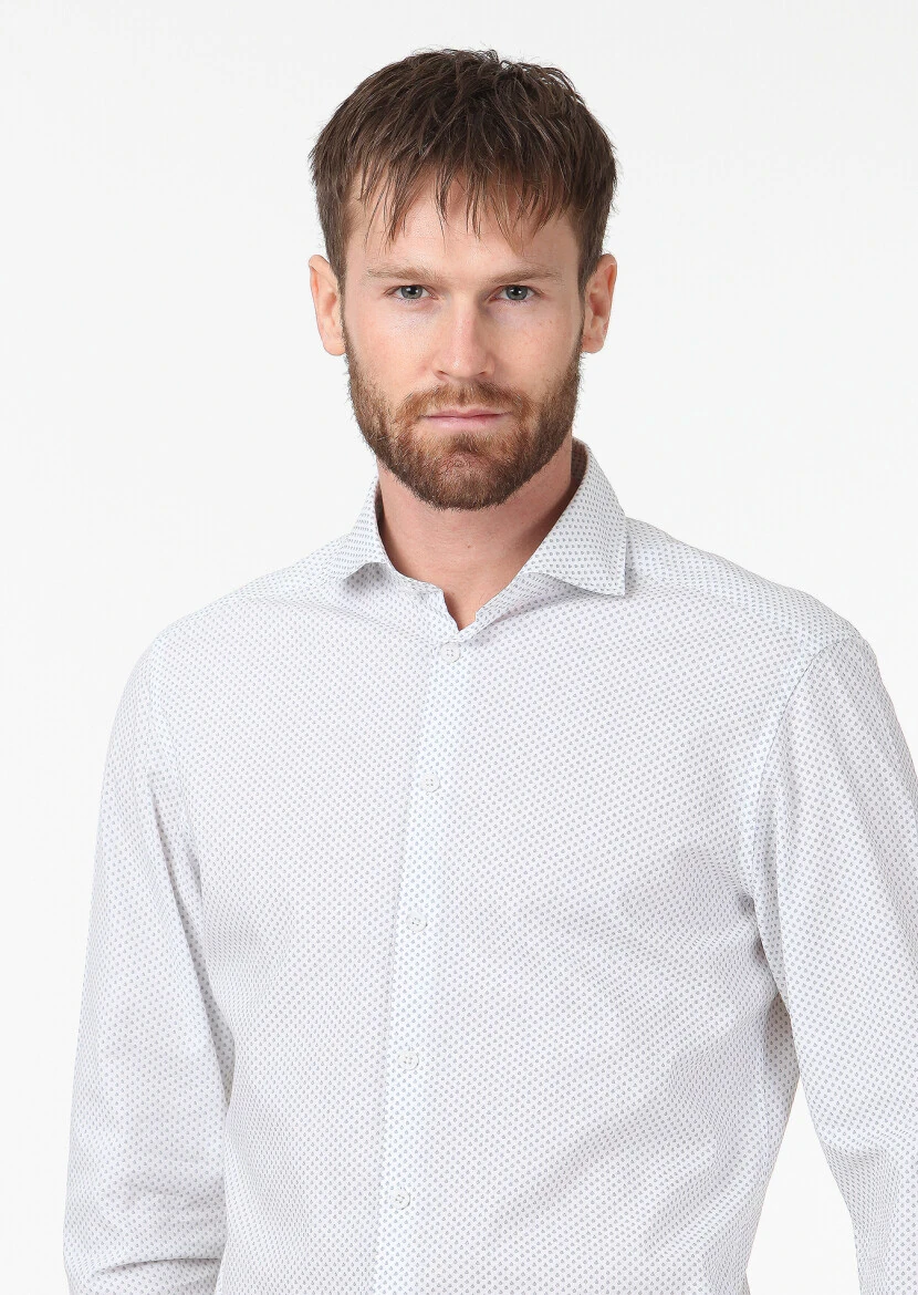 Blue Printed Slim Fit Weaving Casual Cotton Blended Shirt - 3