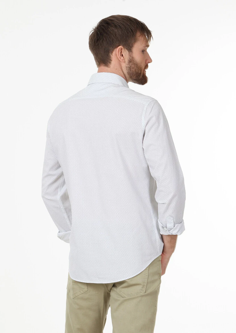 Blue Printed Slim Fit Weaving Casual Cotton Blended Shirt - 4