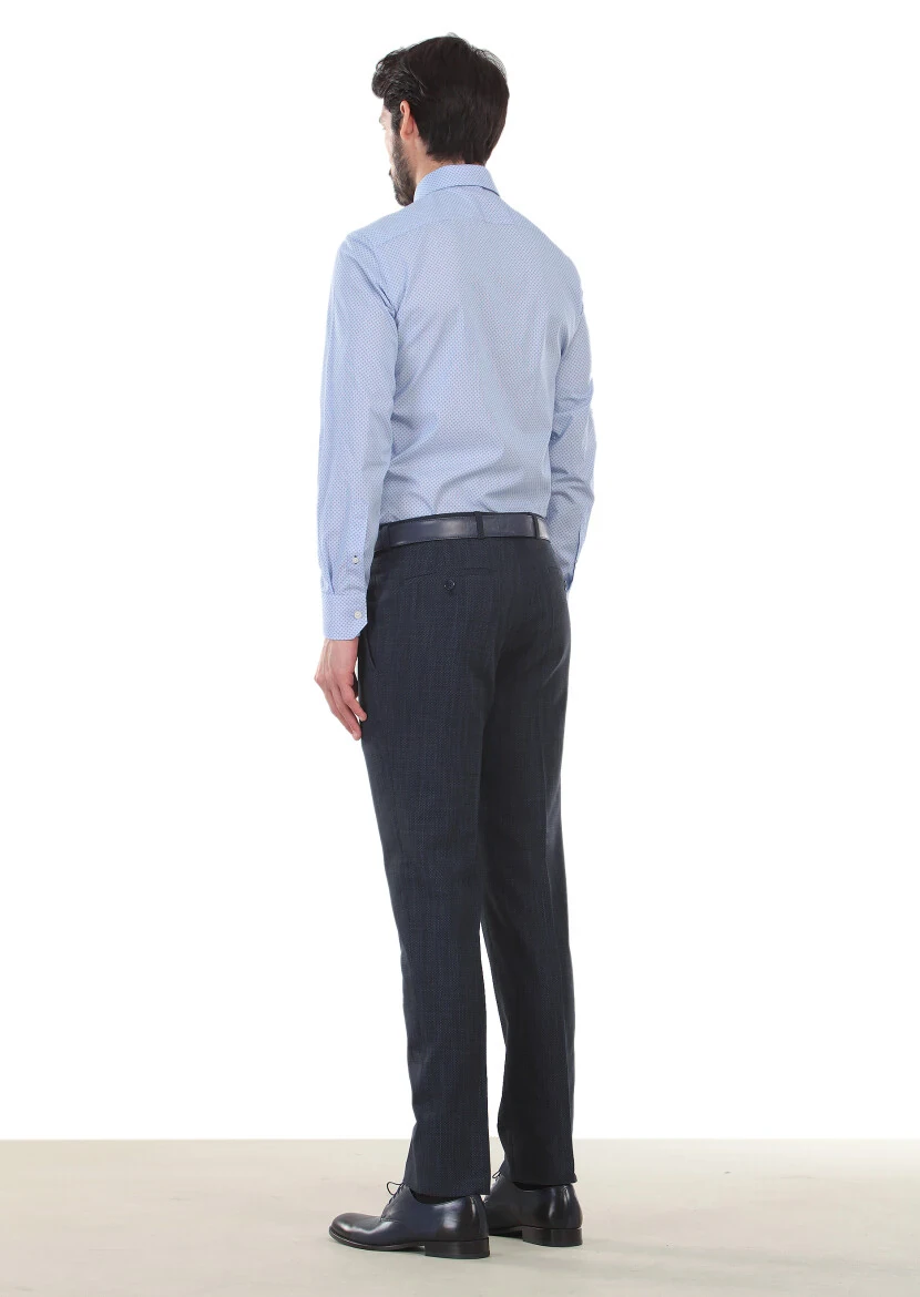 Blue Printed Slim Fit Weaving Classical 100% Cotton Shirt - 2