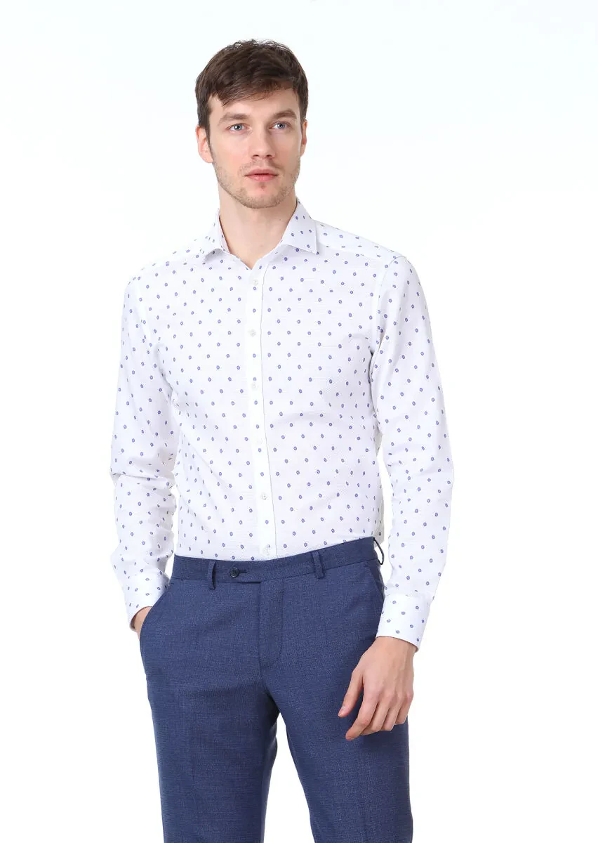 Blue Printed Slim Fit Weaving Classical 100% Cotton Shirt - 1
