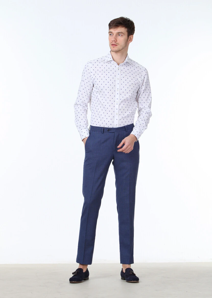 Blue Printed Slim Fit Weaving Classical 100% Cotton Shirt - 2