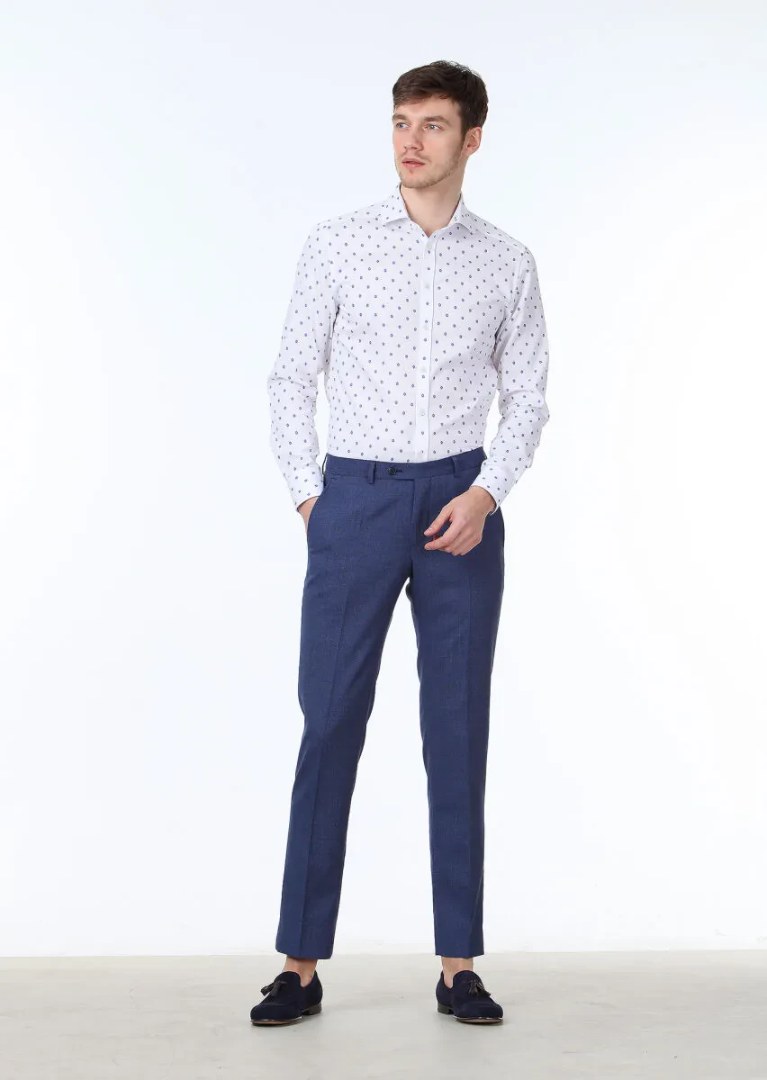 Blue Printed Slim Fit Weaving Classical 100% Cotton Shirt - 2