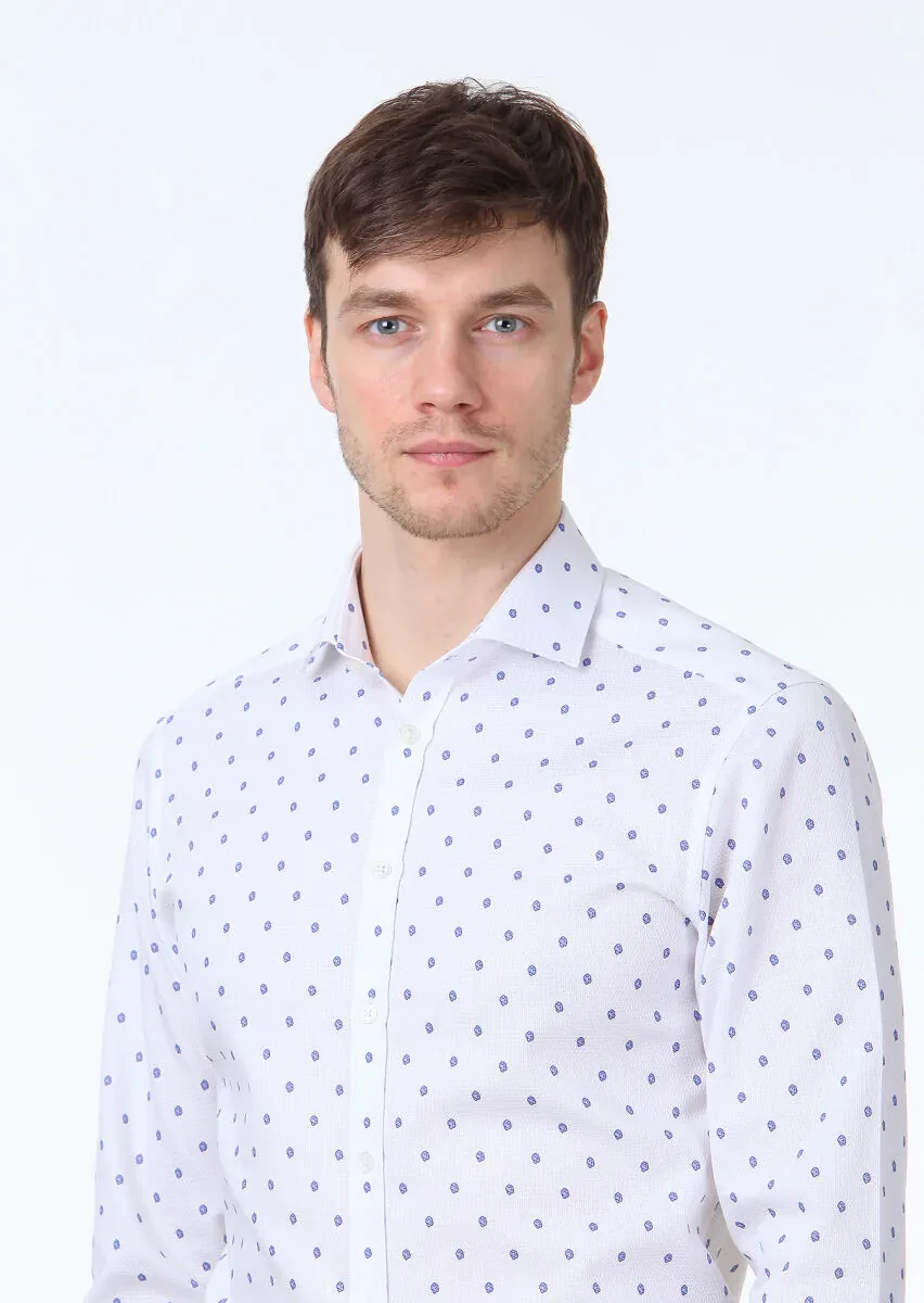 Blue Printed Slim Fit Weaving Classical 100% Cotton Shirt - 3