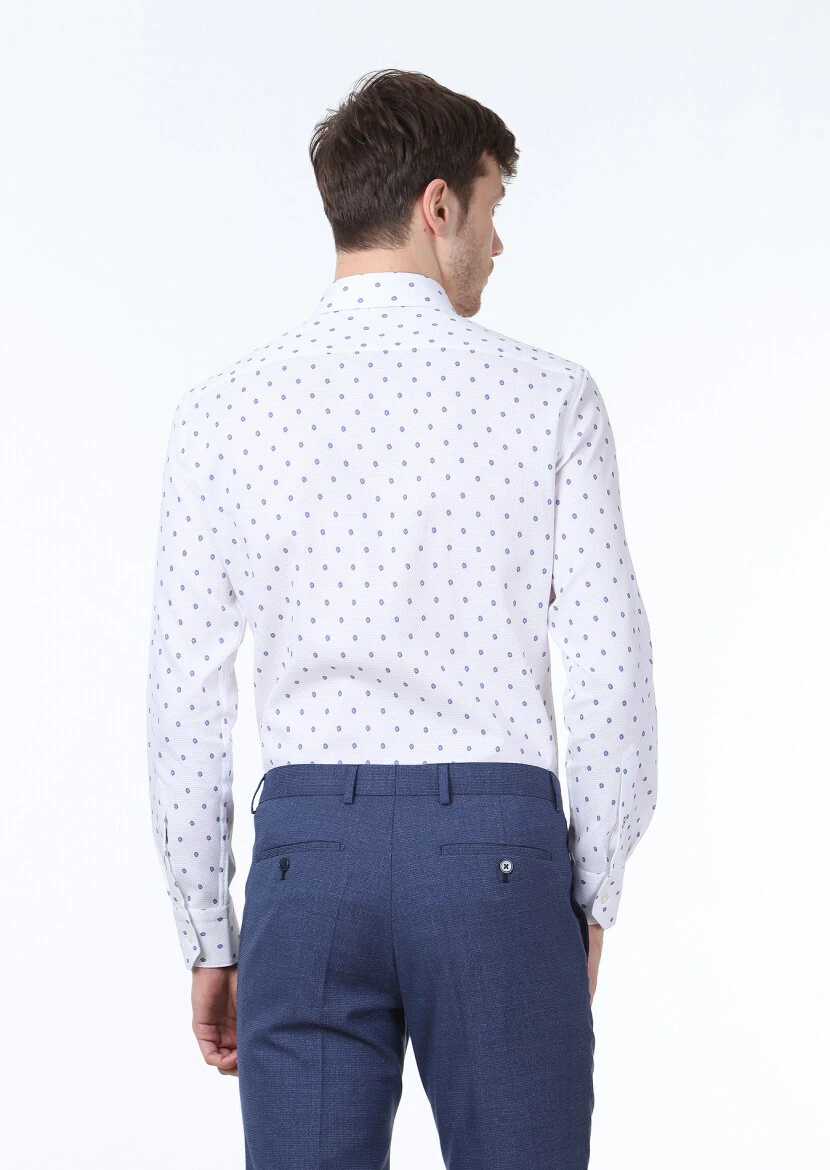 Blue Printed Slim Fit Weaving Classical 100% Cotton Shirt - 4