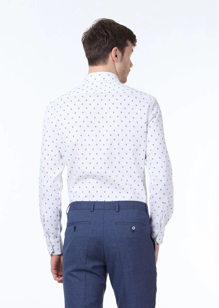 Blue Printed Slim Fit Weaving Classical 100% Cotton Shirt - 4