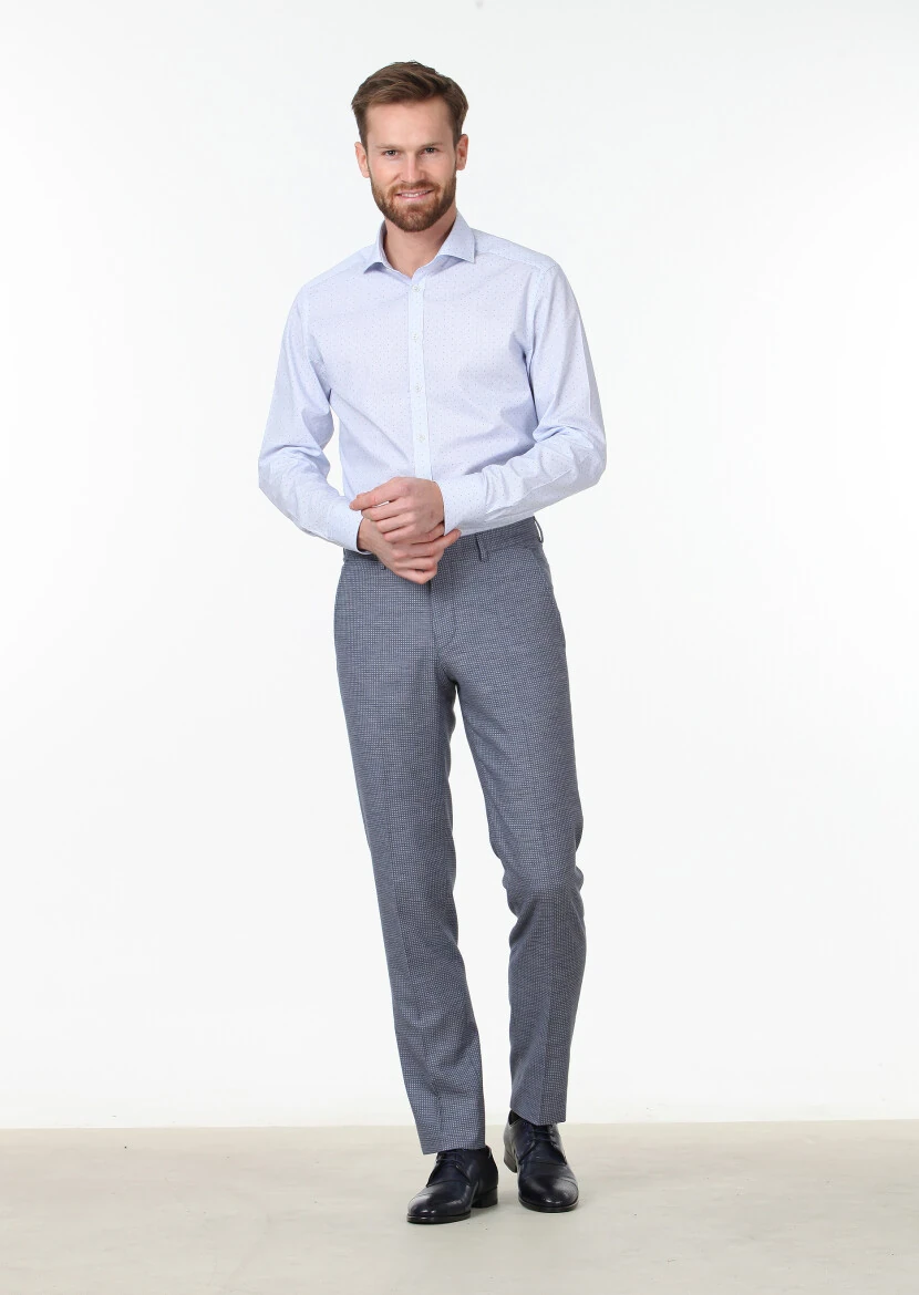 Blue Printed Slim Fit Weaving Classical 100% Cotton Shirt - 2