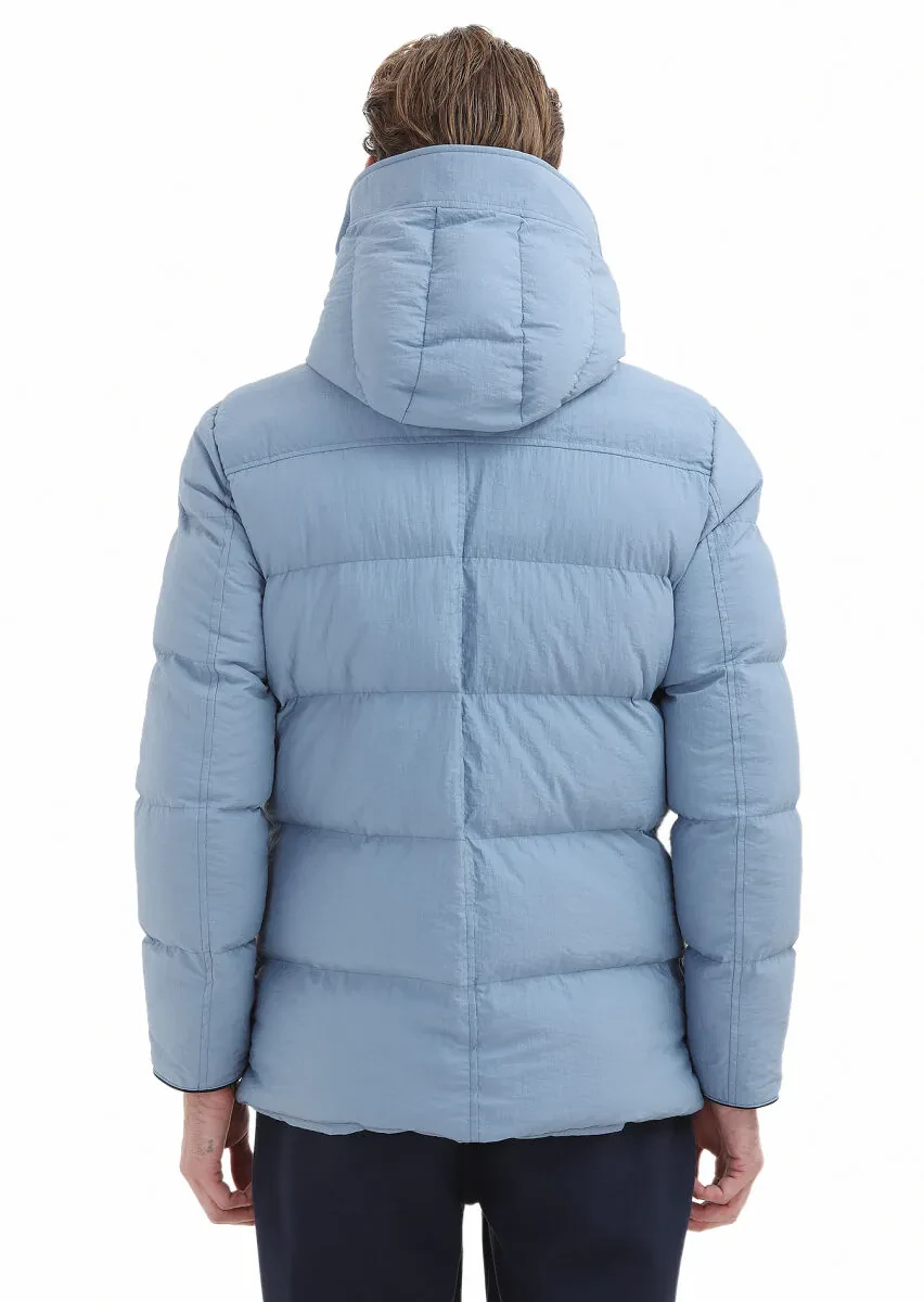 Blue Regular Fit Hooded Casual Weaving Coat - 6