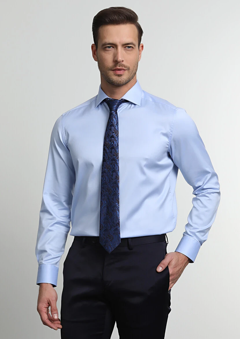 Blue Regular Fit Non Iron Weaving Classical 100% Cotton Shirt - 1