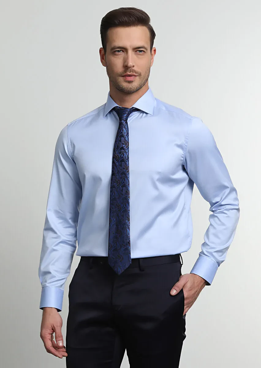 Blue Regular Fit Non Iron Weaving Classical 100% Cotton Shirt - 1