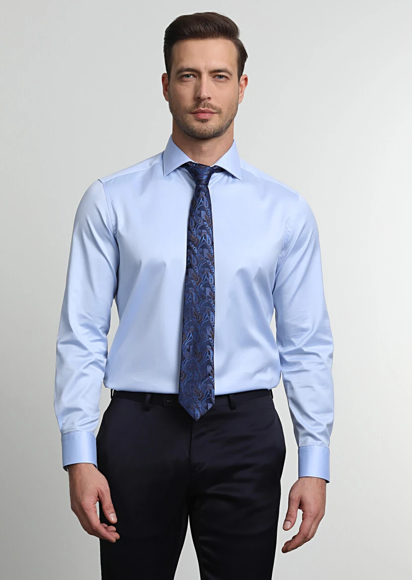 Blue Regular Fit Non Iron Weaving Classical 100% Cotton Shirt - 3