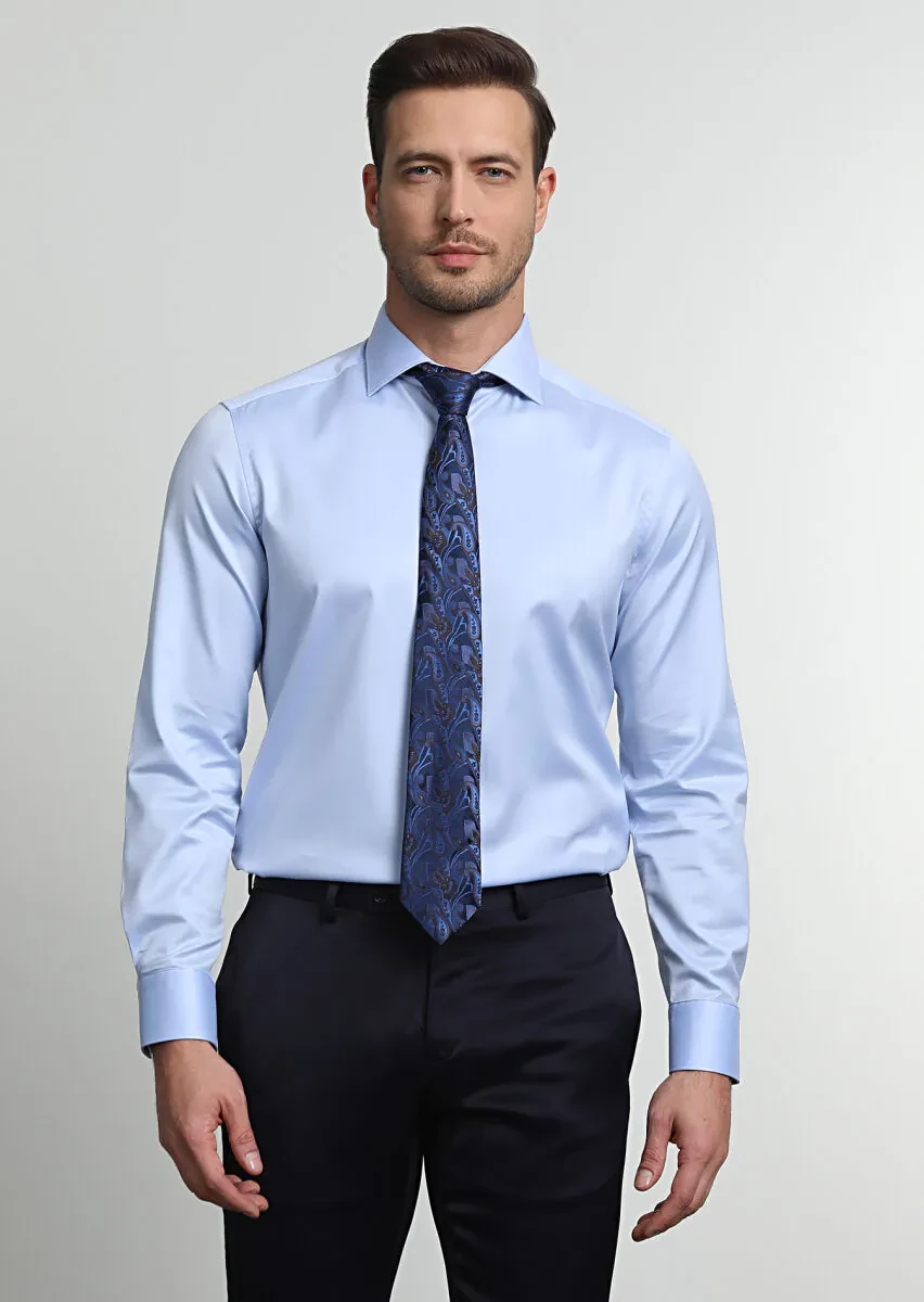 Blue Regular Fit Non Iron Weaving Classical 100% Cotton Shirt - 3