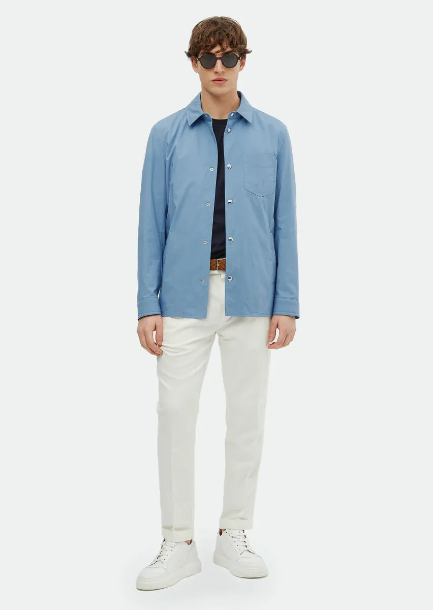 Blue Regular Fit Shirt Collar Casual Weaving Coat - 2