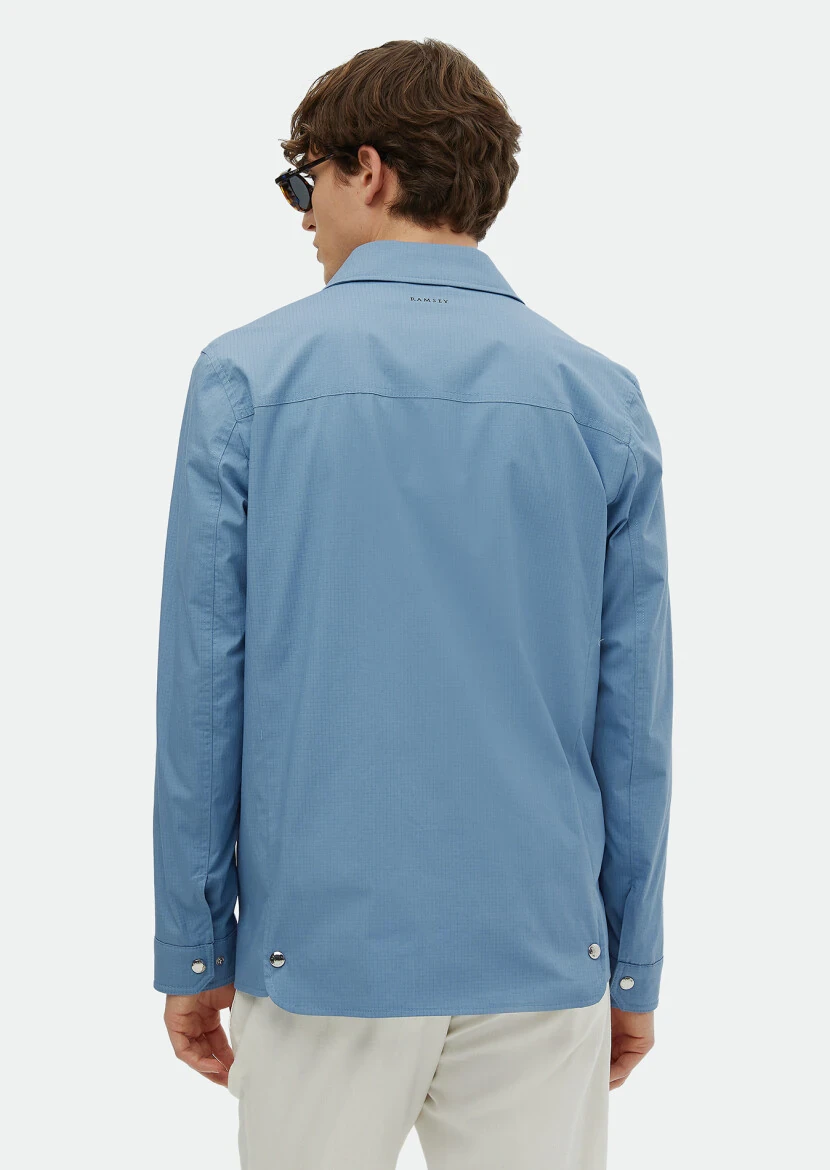 Blue Regular Fit Shirt Collar Casual Weaving Coat - 5