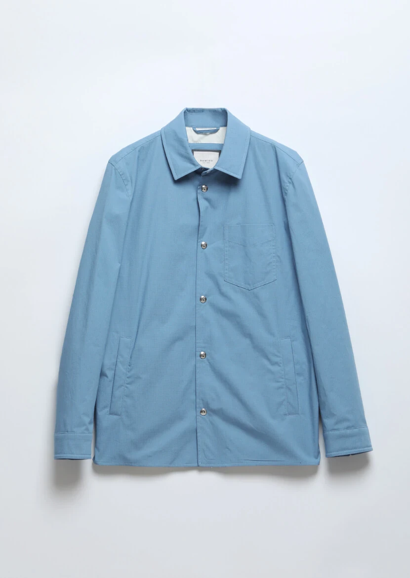 Blue Regular Fit Shirt Collar Casual Weaving Coat - 6