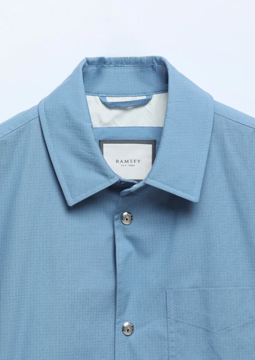 Blue Regular Fit Shirt Collar Casual Weaving Coat - 7