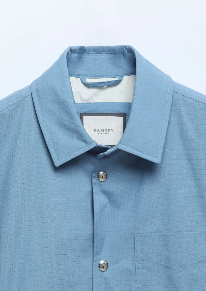 Blue Regular Fit Shirt Collar Casual Weaving Coat - 7