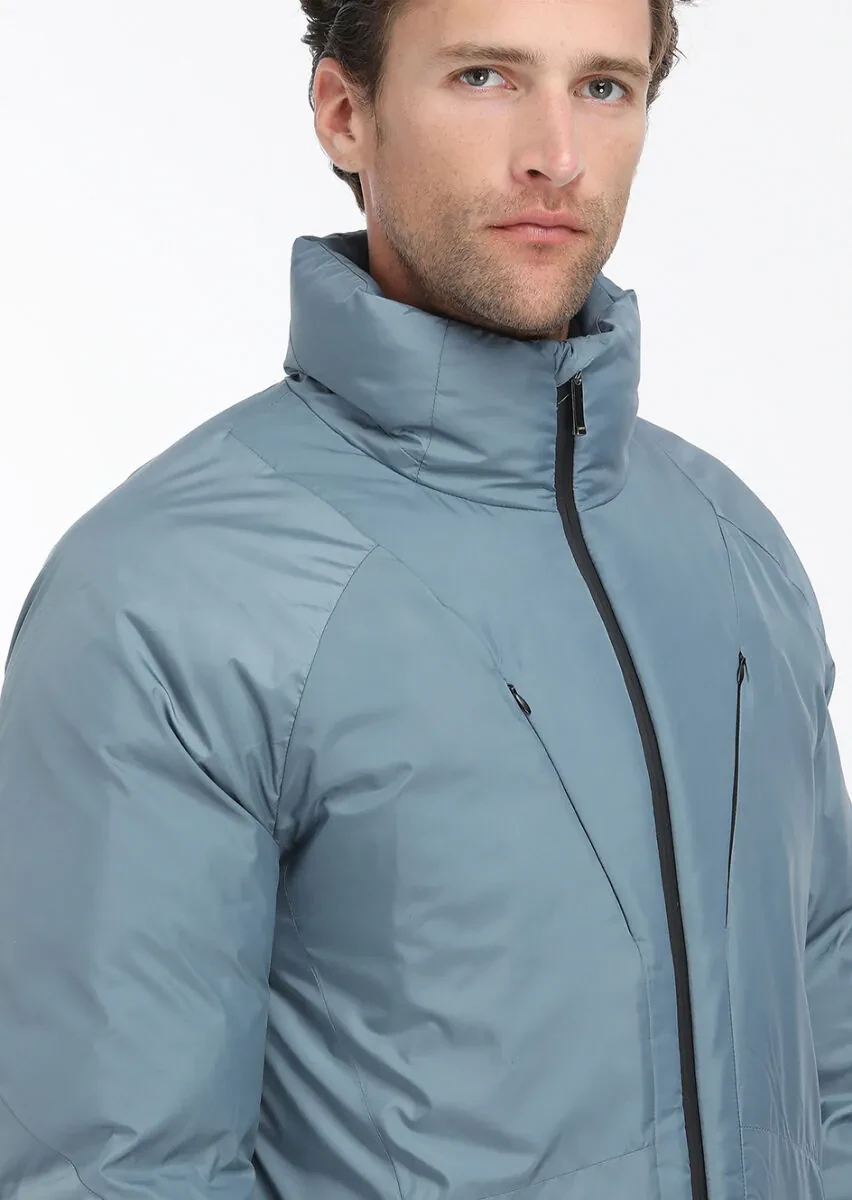 Blue Regular Fit Turtleneck Casual Weaving Coat - 6