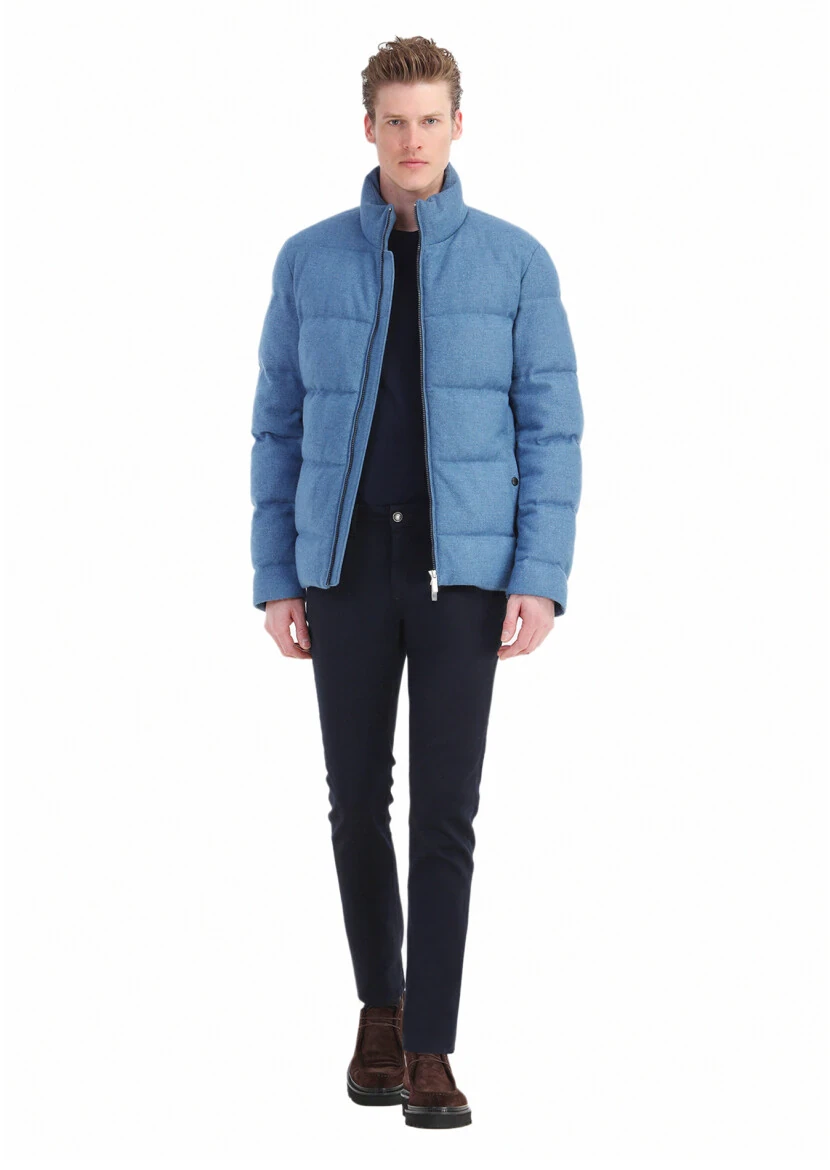 Blue Regular Fit Turtleneck Casual Weaving Coat - RAMSEY