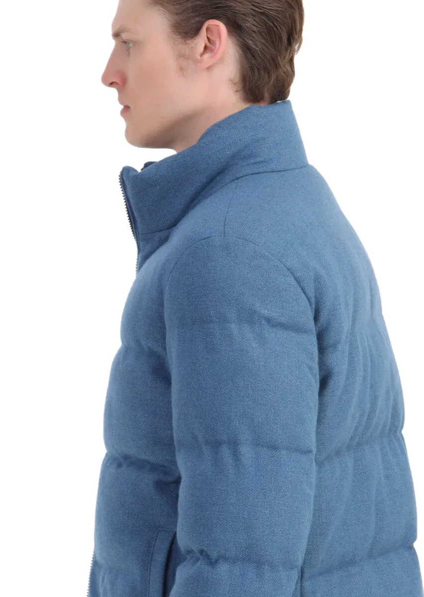 Blue Regular Fit Turtleneck Casual Weaving Coat - 6